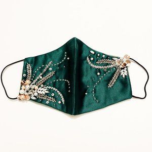 Face Mask Beaded & Sequins For Wedding in Green